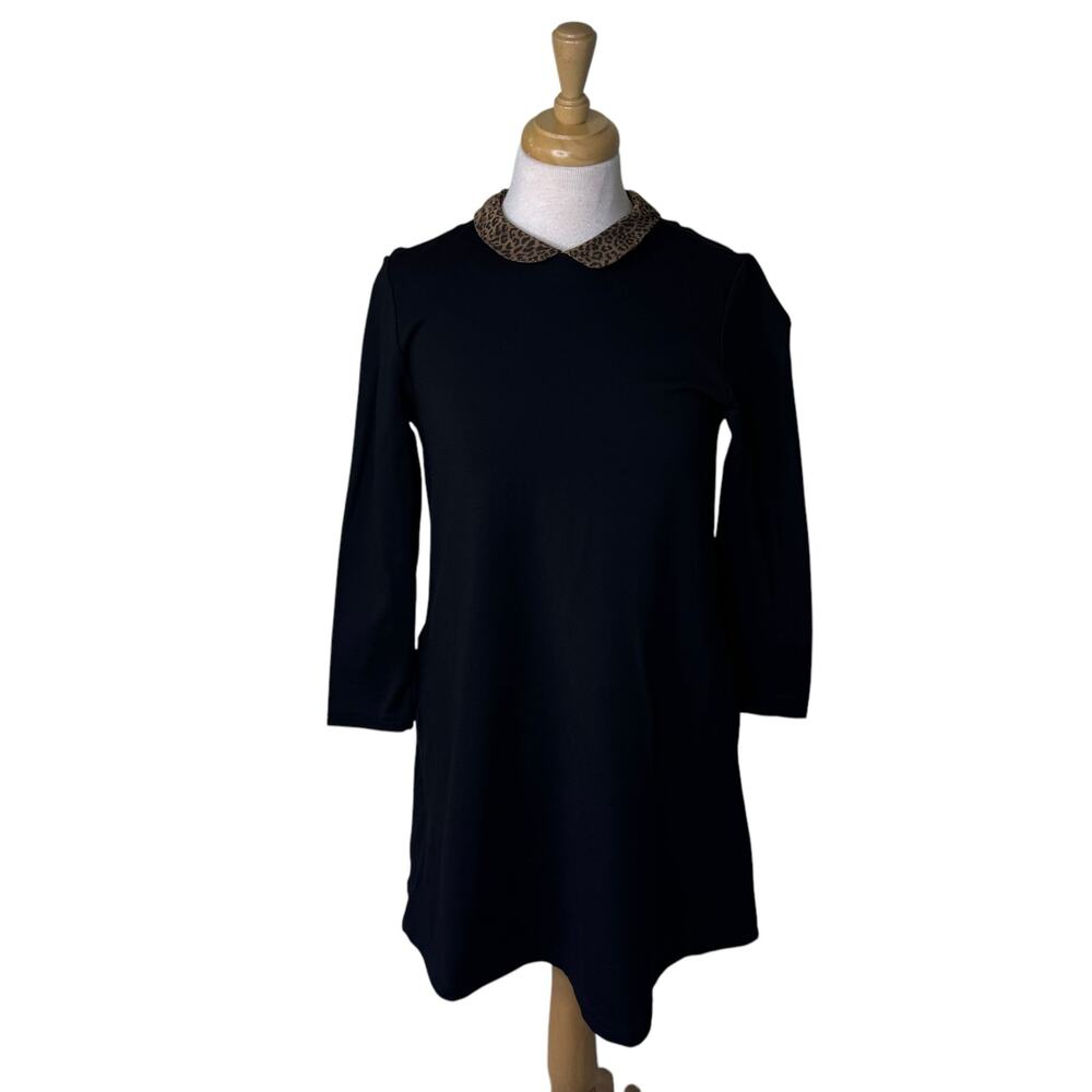 J.McLauglin Leopard Print Peter Pan Collar Mini Dress Black Size Small